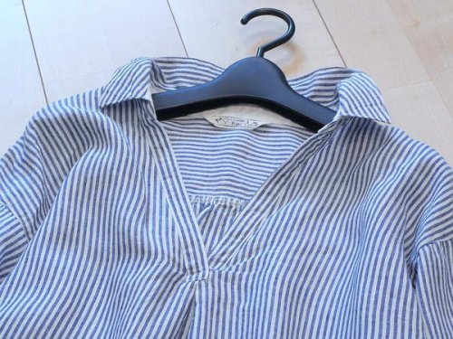 他の写真2: 【新品】4790【L】上質 麻100％ ストライプシャツ 白×紺 フレンチリネン UPF15（紫外線保護指数）大人の夏スタイル