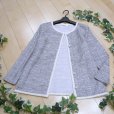 画像1: 新品 9483 ML 綿混 マルチツイード ジャケット 春 夏 秋 網目 パイピング レディース 白紫系 ノーカラー (1)