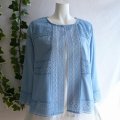 新品 9513 L カットワーク 刺繍 綿麻混 シャツ ジャケット 春 夏 秋 ライトブルー系 レディース リネン コットン レース 高級 上質 上品