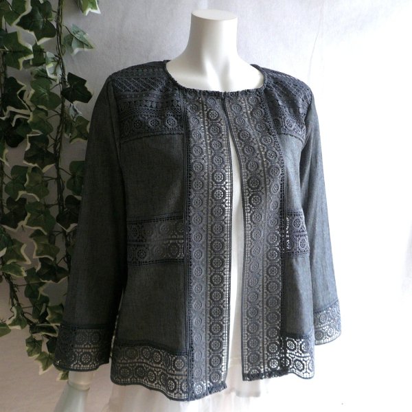 画像1: 新品 9515 L カットワーク 刺繍 綿麻混 シャツ ジャケット 春 夏 秋 黒ブラック系 レディース リネン コットン レース 高級感 上質 上品