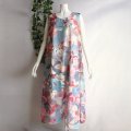 新品 9537 ML 絵画風 大きな花柄 シフォン ワンピース 春 夏 くすみブルー系 レディース ノースリーブ マキシ 透け感 インド製