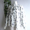 新品 9530 L リボンタイ ぼかし花柄 ブラウス 春 夏 レディース 黒白系 ふんわり袖 上品 ２WAY