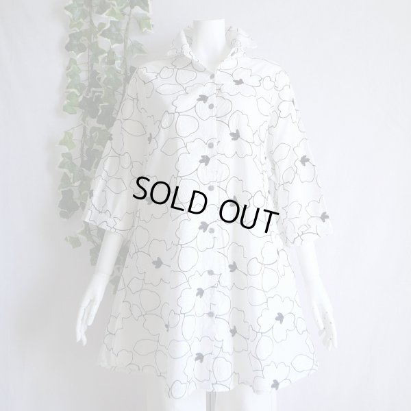 画像1: 新品 9563 ML 大きな花刺繍 綿100％ シャツ チュニック 春 夏 白系 レディース ロング シャツ 上品