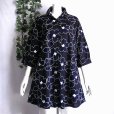 画像1: 新品 9562 ML 大きな花刺繍 綿100％ シャツ チュニック 春 夏 黒系 レディース ロング シャツ 上品 (1)