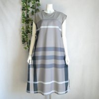 新品 9569 ML 英国調 チェック シャツ ワンピース 春 夏 秋 グレー系 レディース 異素材切替 フレンチ袖 クラシック 上品