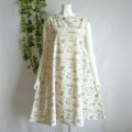 新品 9577 ML 後タック 麻混 ワンピース 生成り 風景画風柄 Aライン フレア レディース ノースリーブ リネン ナチュラル 上品