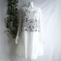 新品 9592 ML 絵柄入り レース 重ね着風 ワンピース 白系 綿100％ 春 夏 レディース カットワーク刺繍 レイヤード風 コットン