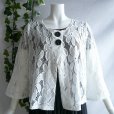 画像1: 新品 9595 ML カットワーク 刺繍 クロシェ レース フレア ジャケット 春 夏 白 レディース ノーカラー 七分袖 カーディガン 上質 上品 (1)
