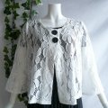 新品 9595 ML カットワーク 刺繍 クロシェ レース フレア ジャケット 春 夏 白 レディース ノーカラー 七分袖 カーディガン 上質 上品