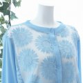 新品 9598 ML 大きな花刺繍 メッシュ切替 カーディガン 春 夏 水色 レディース ストレッチ スラブ 異素材切替 上品
