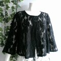新品 9596 ML カットワーク 刺繍 クロシェ レース フレア ジャケット 春 夏 黒 レディース ノーカラー 七分袖 カーディガン 上質 上品