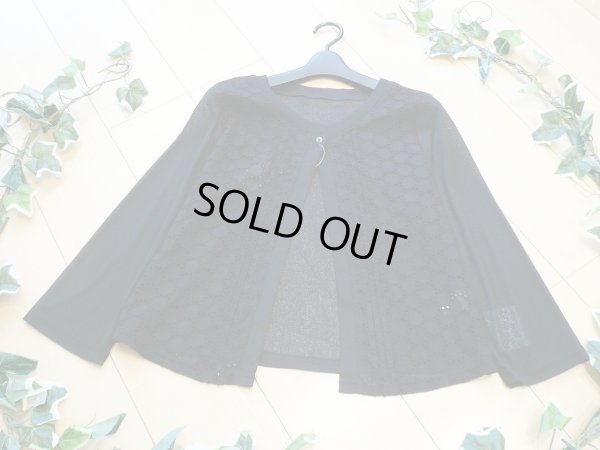 画像1: 新品 9660 ML カットワーク 刺繍 カーディガン 黒 春 夏 秋 綿100％ スラブ 異素材切替 レディース ノーカラー ジャケット