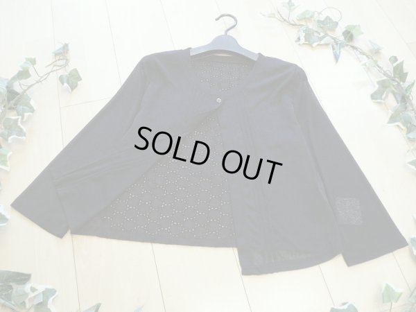 画像1: 新品 9662 ML 後カットワーク 刺繍 カーディガン 黒 春 夏 秋 綿100％ スラブ 異素材切替 レディース ノーカラー ジャケット
