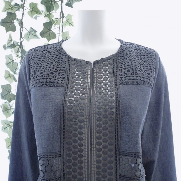 画像1: 新品 9663 M カットワーク 刺繍 綿麻混 シャツ ジャケット ダークネイビー 春 夏 秋 レディース ヨーロッパ調 上品 高級感 上質