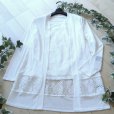 画像1: 新品 9688 ML オーガンジー 花刺繍 ツイン アンサンブル 春 夏 秋 白 レディース カーディガン プルオーバー 異素材切替 50代 60代 70代 (1)