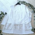 新品 9688 ML オーガンジー 花刺繍 ツイン アンサンブル 春 夏 秋 白 レディース カーディガン プルオーバー 異素材切替 50代 60代 70代
