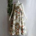 新品 9686 F ボタニカル柄 綿 麻 ワンピース 春 夏 ライトベージュ系 レディース ノースリーブ コットン リネン ロング 50代 60代 70代