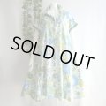 新品 9710 L ひまわり柄 綿100％ シャツ ワンピース グリーン系 春 夏 リブ袖 Aライン フレア レディース 高級 上質 上品 