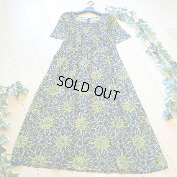 画像1: 新品 9729 ML ひんやり シャーリング ワンピース 春 夏 紺緑系 和風 花柄 レディース 半袖 インド製 レーヨン100％ 50代 60代 70代