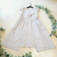 画像1: 新品 9736 L 綿 麻 リボン付 ワンピ ジレ ベージュ 春 夏 秋 レディース 襟あり フレンチ袖 羽織り リネン コットン 上品 50代 60代 70代 (1)