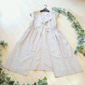 新品 9736 L 綿 麻 リボン付 ワンピ ジレ ベージュ 春 夏 秋 レディース 襟あり フレンチ袖 羽織り リネン コットン 上品 50代 60代 70代