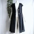 画像1: 新品 9760 M 綿 麻 リボン付 ワンピ ジレ 黒 春 夏 秋 レディース 襟あり フレンチ袖 羽織り リネン コットン 上品 50代 60代 70代 (1)
