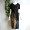 新品 9775 M 豪華な花柄 プリーツ ワンピース 春 夏 秋 黒系 レディース 高級感 上質 上品 50代 60代 70代
