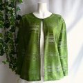 新品 9787 ML カットワーク 刺繍 カーディガン 春 夏 秋 緑 レディース 光沢花刺繍 ノーカラー 上品 50代 60代 70代