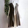 画像1: 新品 9789 M 綿 麻 リボン付 ワンピ ジレ ブラウン系 春 夏 秋 レディース 襟あり フレンチ袖 羽織り リネン コットン 上品 50代 60代 70代 (1)