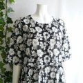 新品 9833 L 花柄 綿混 抑揚 ワンピース 黒系 夏 レディース 花柄 ギャザー フレア 上品 50代 60代 70代
