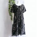 新品 9799 ML 綿100％ 涼感 抑揚 ワンピース 夏 黒系 シャーリング レディース 半袖 インド製 花丸文 和楽の里 50代 60代 70代