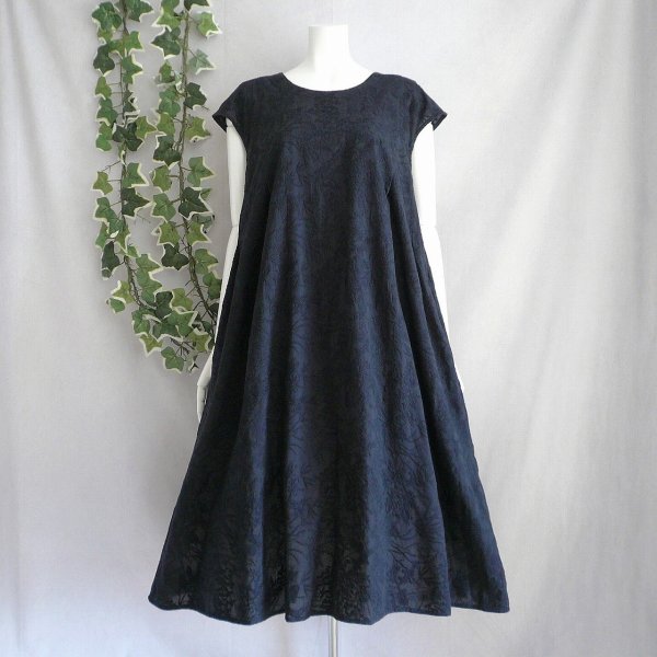 画像1: 新品 9657 L 総刺繍 綿100％ シャツ ワンピース 黒 ブラック 春 夏 秋 ボタニカル模様 ロング レディース 高級 上品 上質 50代 60代 70代