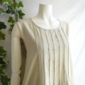 新品 9873 M 綿麻 シャツ ワンピース アイボリー レディース ピンタック インド製 リネン コットン ロング マキシ 50代 60代 70代