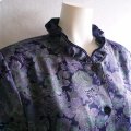 新品 9910 M 二重フリル襟 京都染 日本素材 ブラウス ジャケット 紺系玉虫色 レディース 和風 花柄 中国縫製 高級感 上質 50代 60代 70代