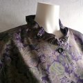 新品 9911 M 二重フリル襟 京都染 日本素材 ブラウス ジャケット 紫系玉虫色 レディース 和風 花柄 中国縫製 高級感 上質 50代 60代 70代