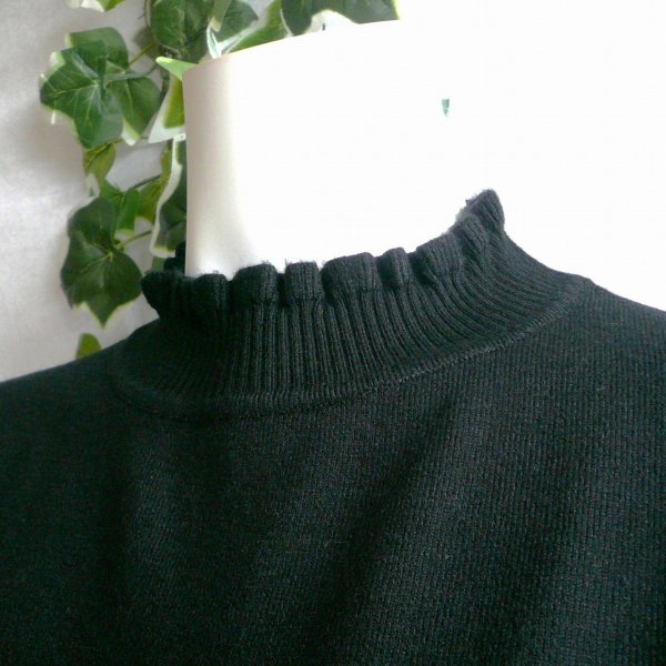 画像1: 新品 9934 ML フリル ハイネック ニット セーター 黒 秋 冬 レディース メロウフリル もっちもち ストレッチ 50代 60代 70代