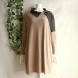 画像1: 新品 9962 ML ジップ襟 配色切替 チュニック ワンピース ブラウン系 春 秋 冬 レディース コクーン ゆったり 大人 上品 50代 60代 70代 (1)