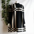 新品 a008 ML 英国調 チェック ニット チュニック ワンピース 黒系 秋 冬 レディース ボトルネック 上質 上品 50代 60代 70代