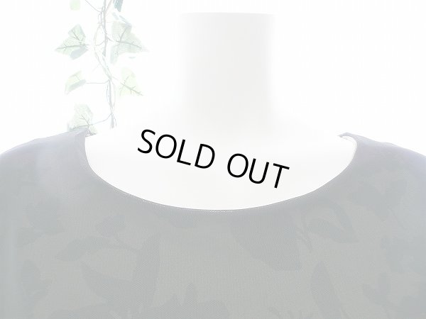 画像3: 【新品】8174【L】上質 重ね着調 綿麻 ボタニカル柄 ワンピース カーキ地黒 五分袖 シフォンアウター 40代 50代 60代 春 夏 秋