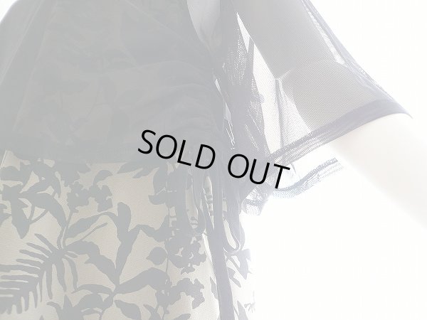 画像6: 【新品】8174【L】上質 重ね着調 綿麻 ボタニカル柄 ワンピース カーキ地黒 五分袖 シフォンアウター 40代 50代 60代 春 夏 秋