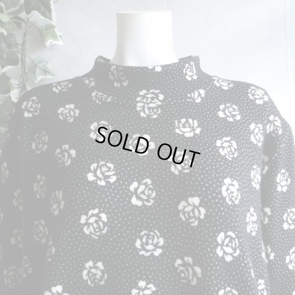 画像2: 新品 9384 ML 薔薇ドット柄 あったか 起毛 チュニック 秋 冬 レディース 黒 白 ふんわり ニットソー Aライン フレア 上品