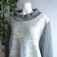 画像4: 新品 9487 ML 刺繍 ニット チュニック ワンピース 秋 冬 異素材切替 レディース グレー系 長袖 ハイネック リブ編み 上品 上質
