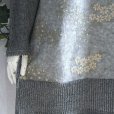 画像3: 新品 9487 ML 刺繍 ニット チュニック ワンピース 秋 冬 異素材切替 レディース グレー系 長袖 ハイネック リブ編み 上品 上質