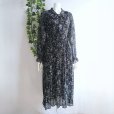 画像8: 新品 9489 ML ボウタイリボン シフォン プリーツ ワンピース 春 夏 秋 花柄 レディース 黒系 共布リボン フリル袖 美しい透け感 上質 上品