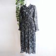 画像7: 新品 9489 ML ボウタイリボン シフォン プリーツ ワンピース 春 夏 秋 花柄 レディース 黒系 共布リボン フリル袖 美しい透け感 上質 上品