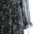 画像11: 新品 9489 ML ボウタイリボン シフォン プリーツ ワンピース 春 夏 秋 花柄 レディース 黒系 共布リボン フリル袖 美しい透け感 上質 上品