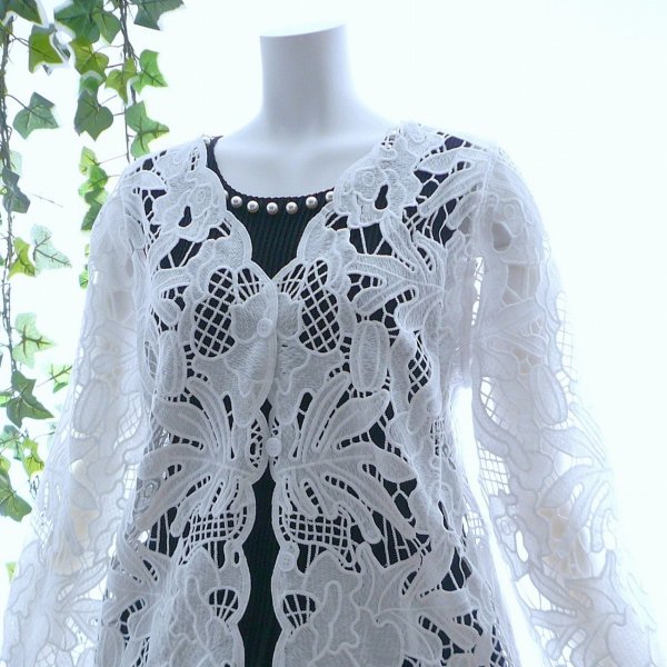 画像2: 新品 9490 ML クロシェ カットワーク 刺繍 カーディガン 春 夏 レディース 白 エレガント 羽織もの 上質 上品