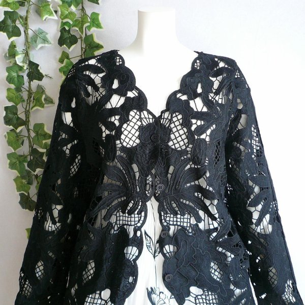 画像2: 新品 9492 ML クロシェ カットワーク 刺繍 カーディガン 春 夏 レディース 黒 エレガント 羽織もの 上質 上品