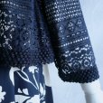 画像8: 新品 9500 LL クロシェ編み 綿混 カーディガン 春 夏 レディース 紺 花模様 ノーカラー 長袖 高級 上質 上品