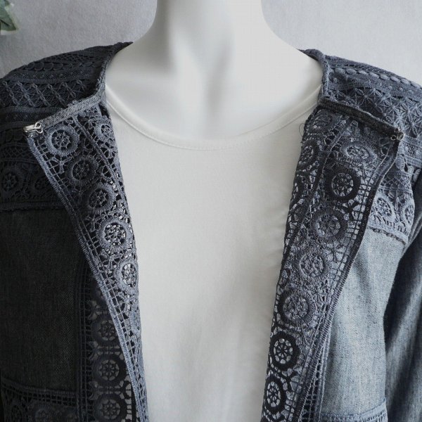 画像2: 新品 9515 L カットワーク 刺繍 綿麻混 シャツ ジャケット 春 夏 秋 黒ブラック系 レディース リネン コットン レース 高級感 上質 上品